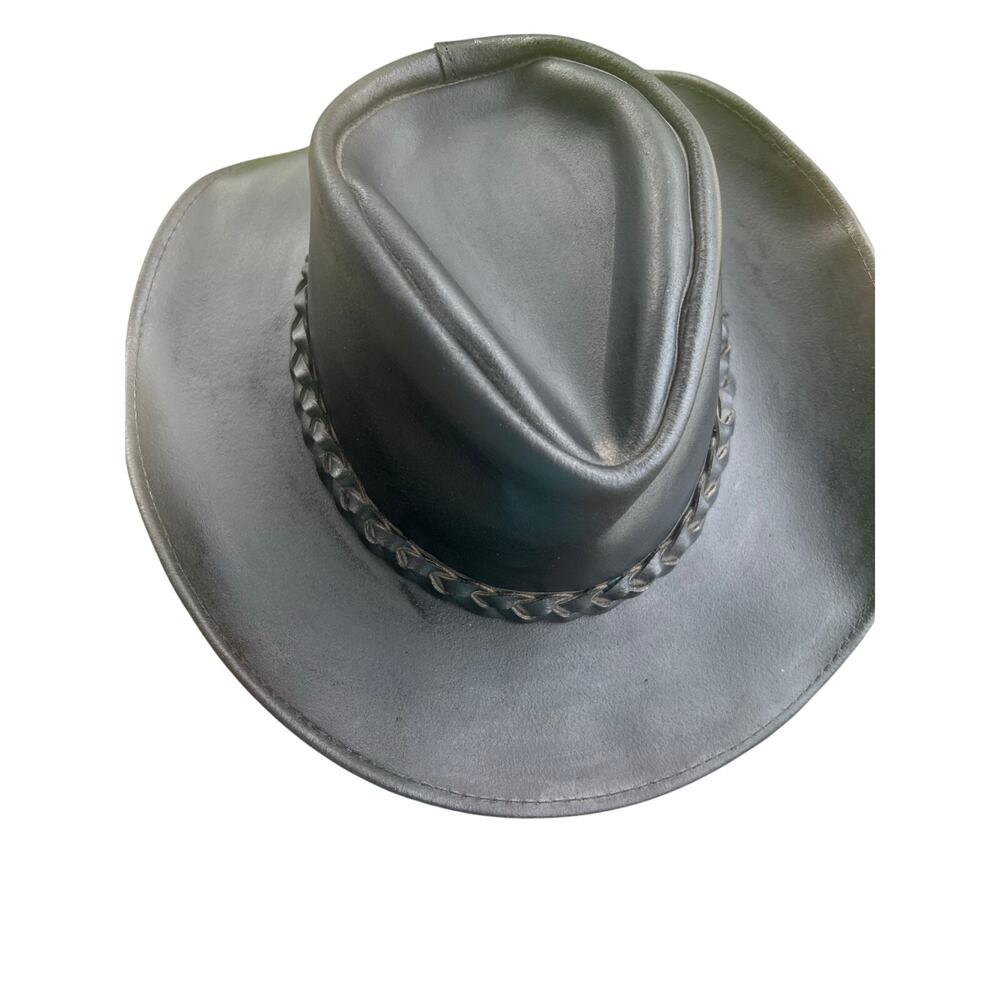 HatQuarters USA Black Leather Cowboy Hat Medium Western Braided Band - Picture 5 of 6